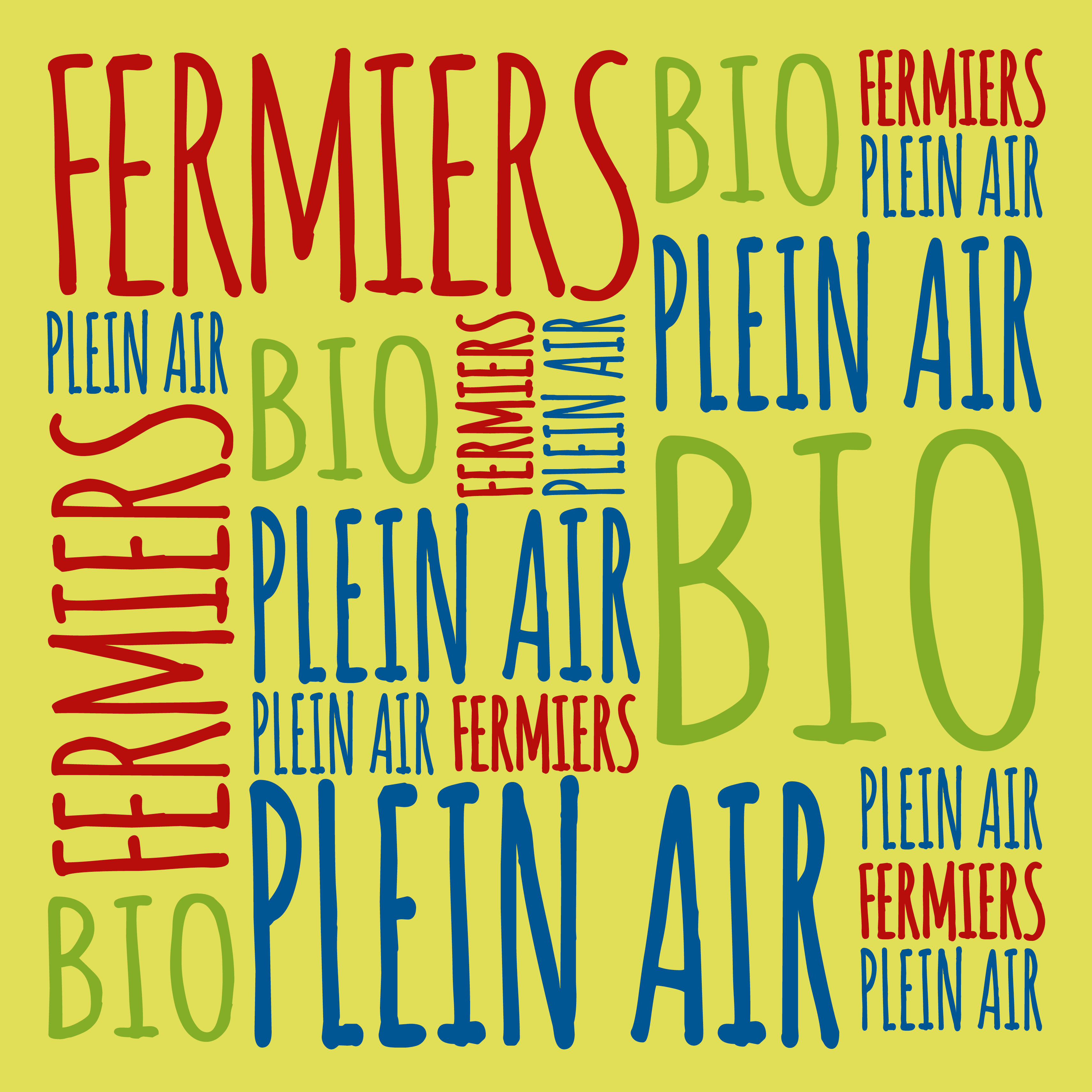 Typographie Breizh’on Egg, jeu typographie en bleu, vert et rouge, sur fond jaune