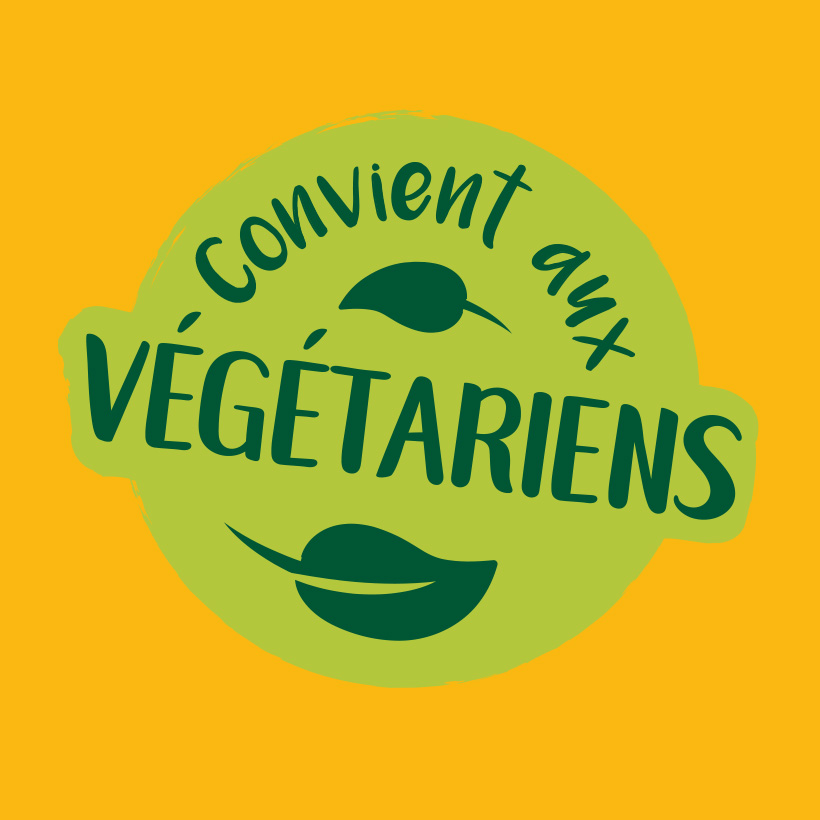 Élément marketing Dessaint Traiteur, picto végétarien, sur fond jaune