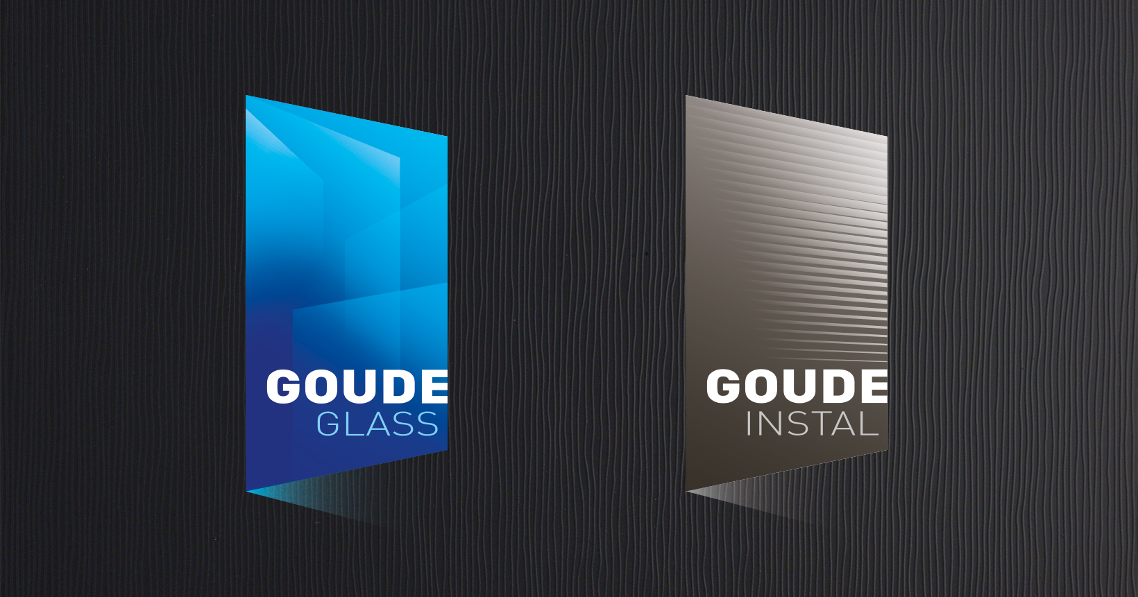 Logos Goude Glass et Goude Instal, sur fond noir texturé