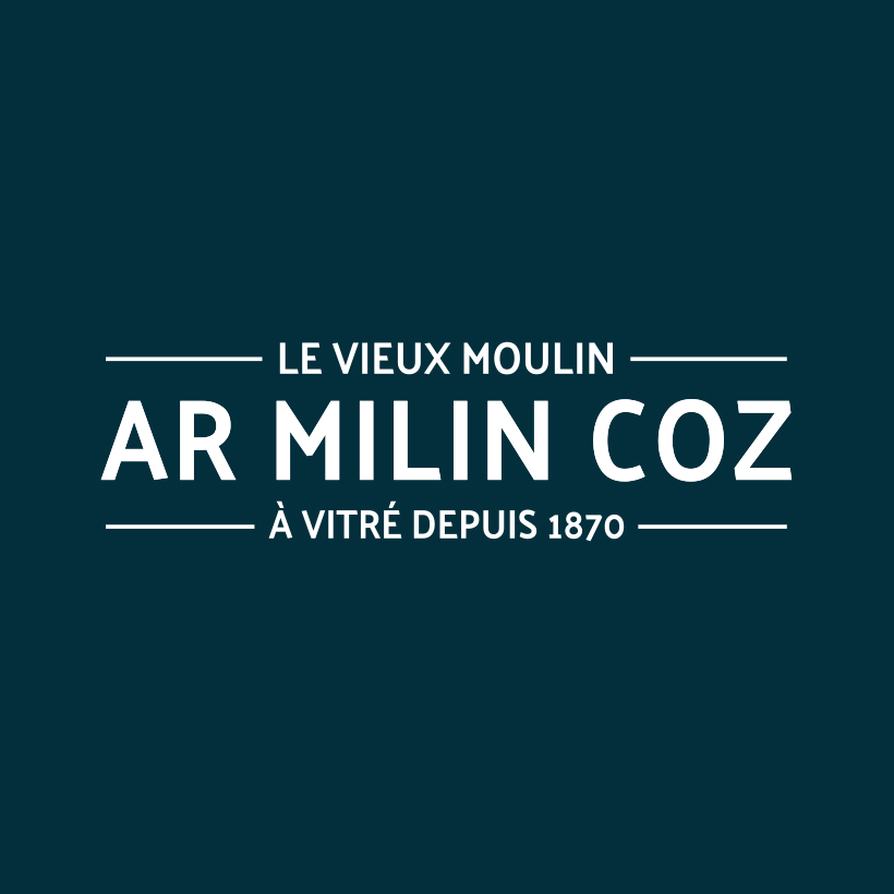 Logo Ar Milin Coz Le Vieux Moulin à Vitré depuis 1870, sur fond bleu foncé