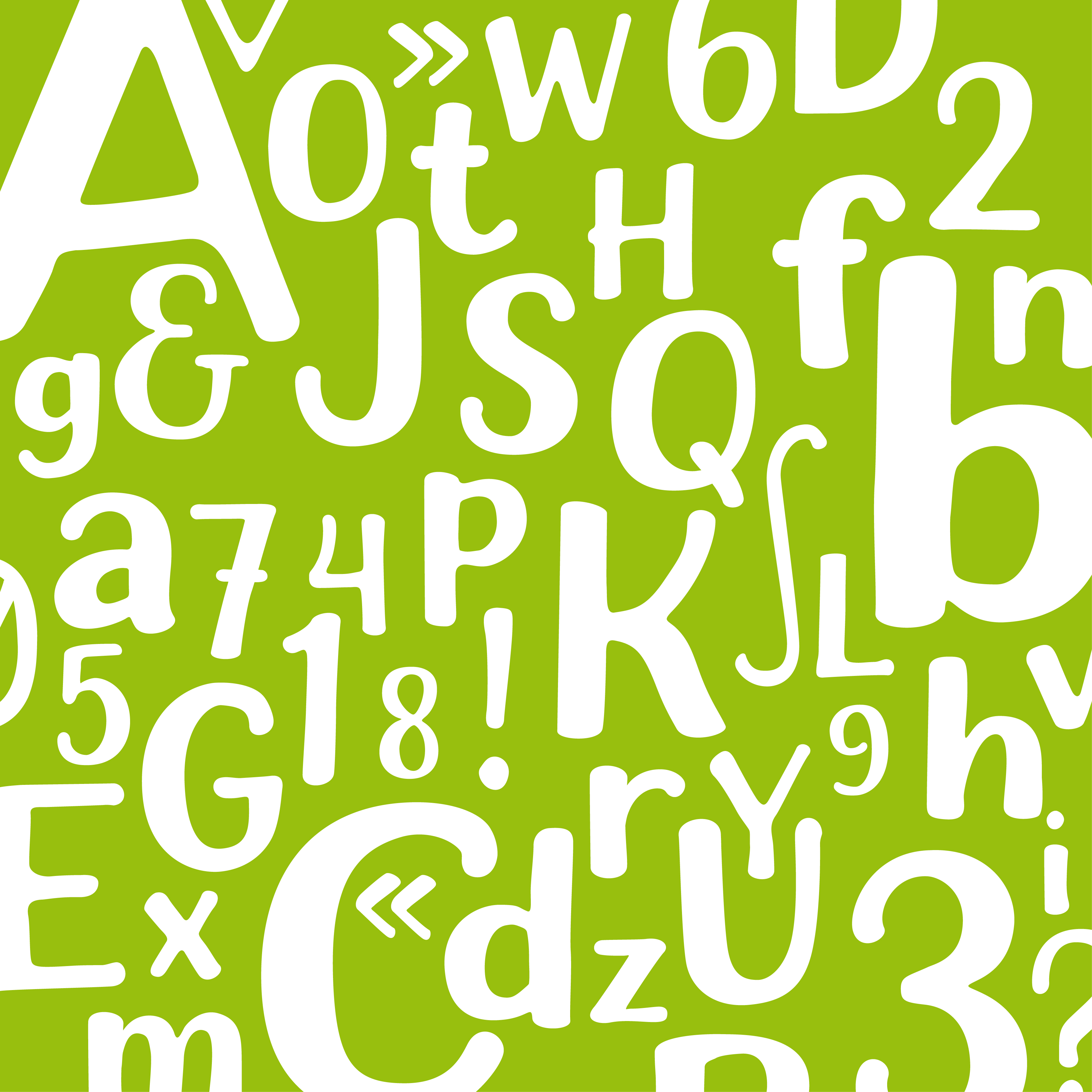 Typographie Bergerie Export, jeu typographique avec des lettres et des chiffres blancs de différentes tailles sur fond vert