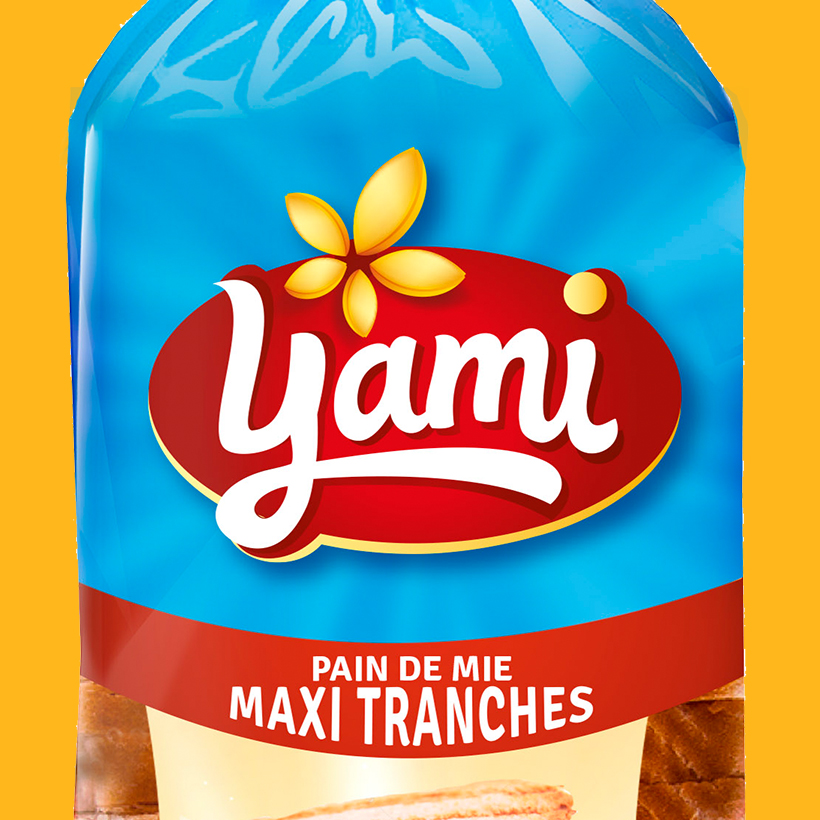 Packaging Yami, pain de mie, zoom sur le facing, fond jaune