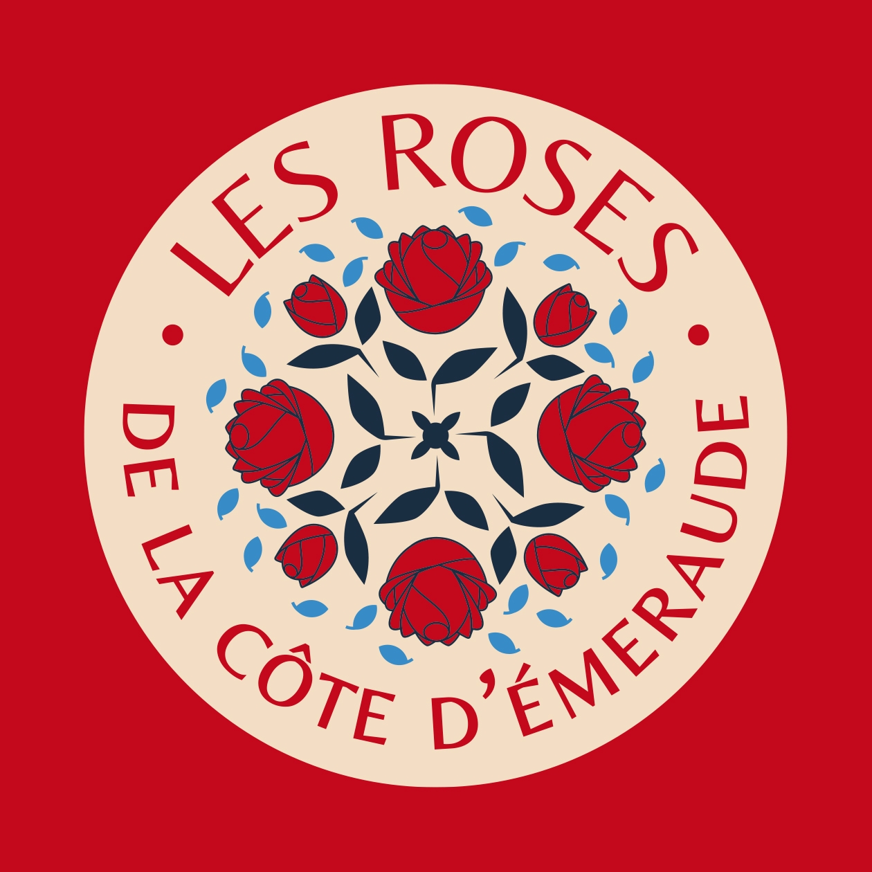 Logo Roses de la cote d’emeraude, sur fond rouge