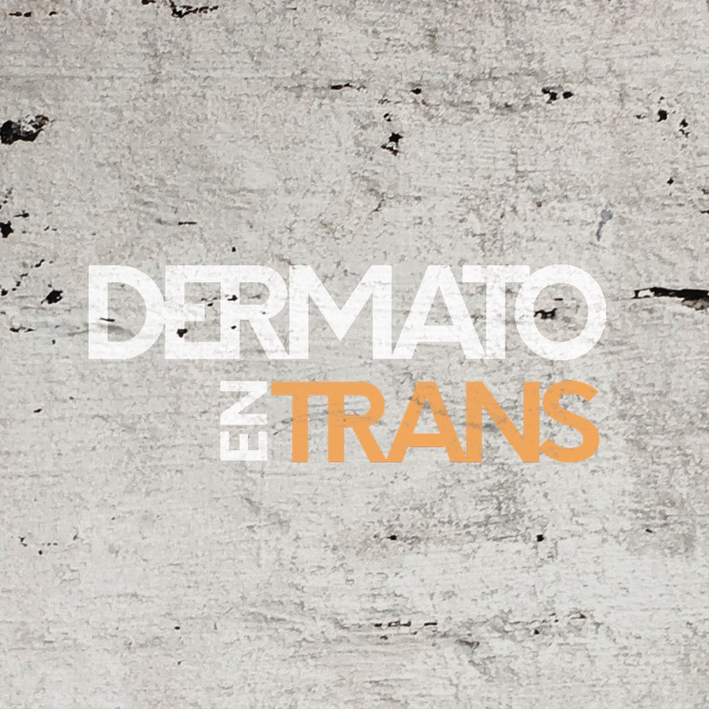 Logo Dermato en Trans, sur fond de mur en pierre