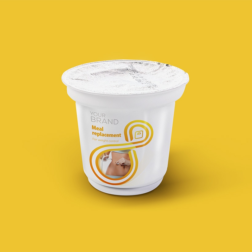 Packaging yaourt Laïta, nutrition du sportif, sur fond jaune, vue de face