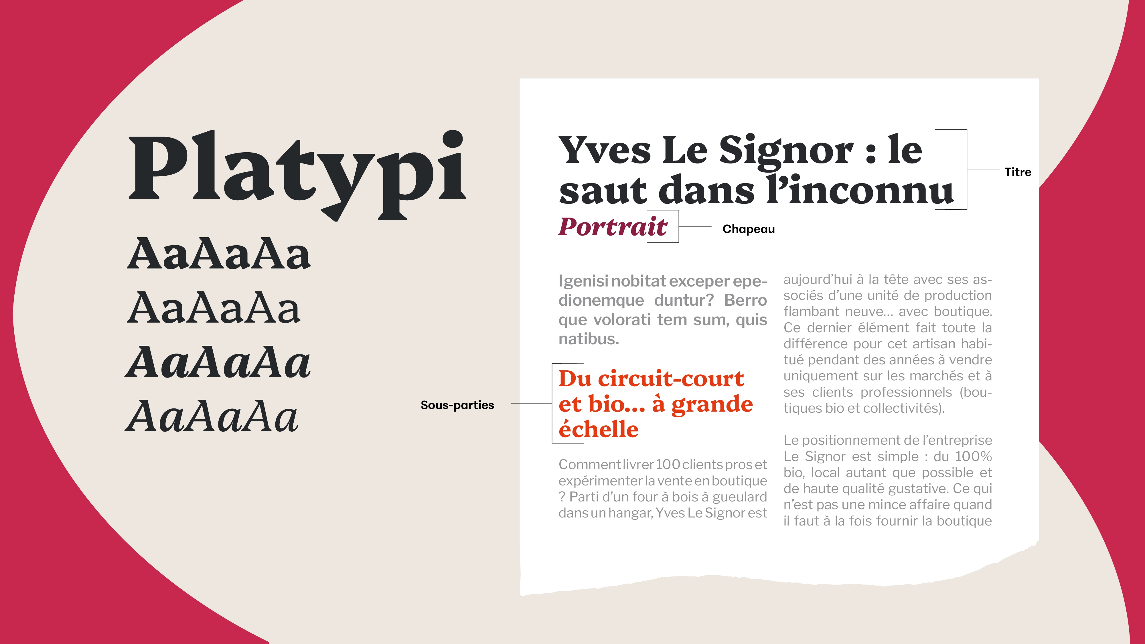 représentation de l’utilisation de la font Platypi pour les articles de la Lettre de l’édition 10.71