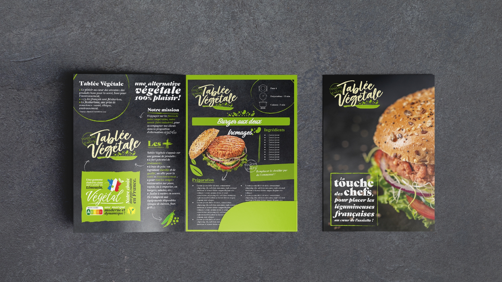 Pochette avec argumentaire et fiche recette sur fond ardoise